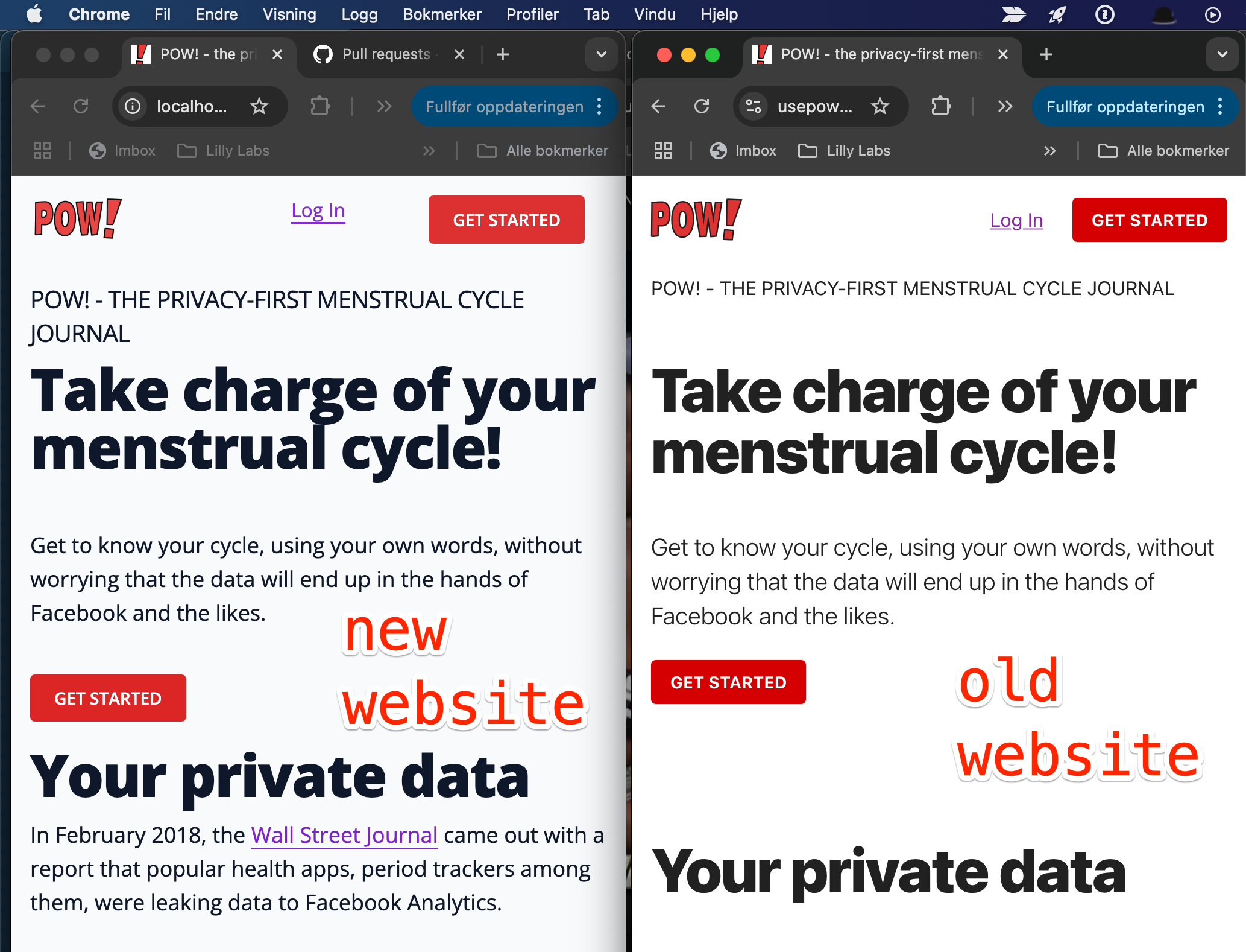 Screenshot of both POW! websites